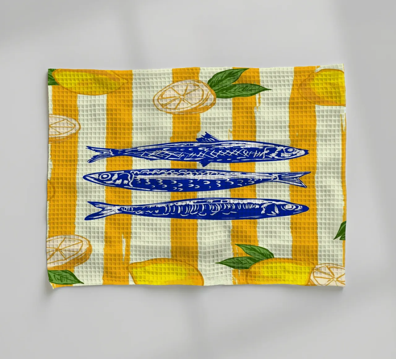 Sardines aux Citrons Vintage Jaune Rayures Groovy torchon de EDMPROJECT