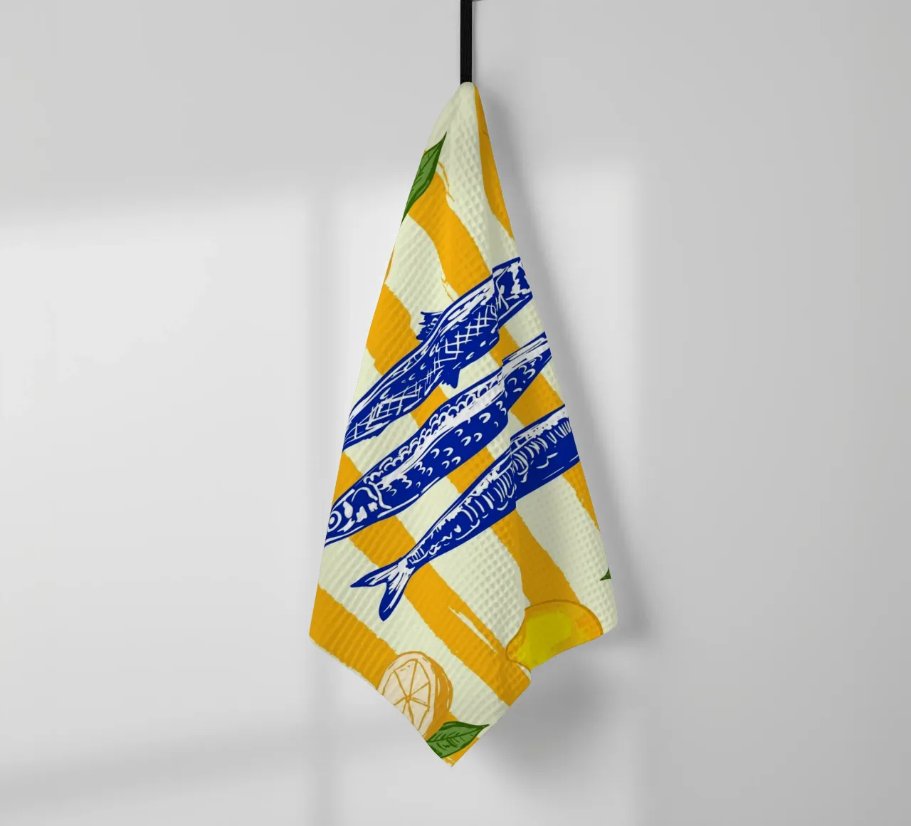 Sardines aux Citrons Vintage Jaune Rayures Groovy torchon de EDMPROJECT