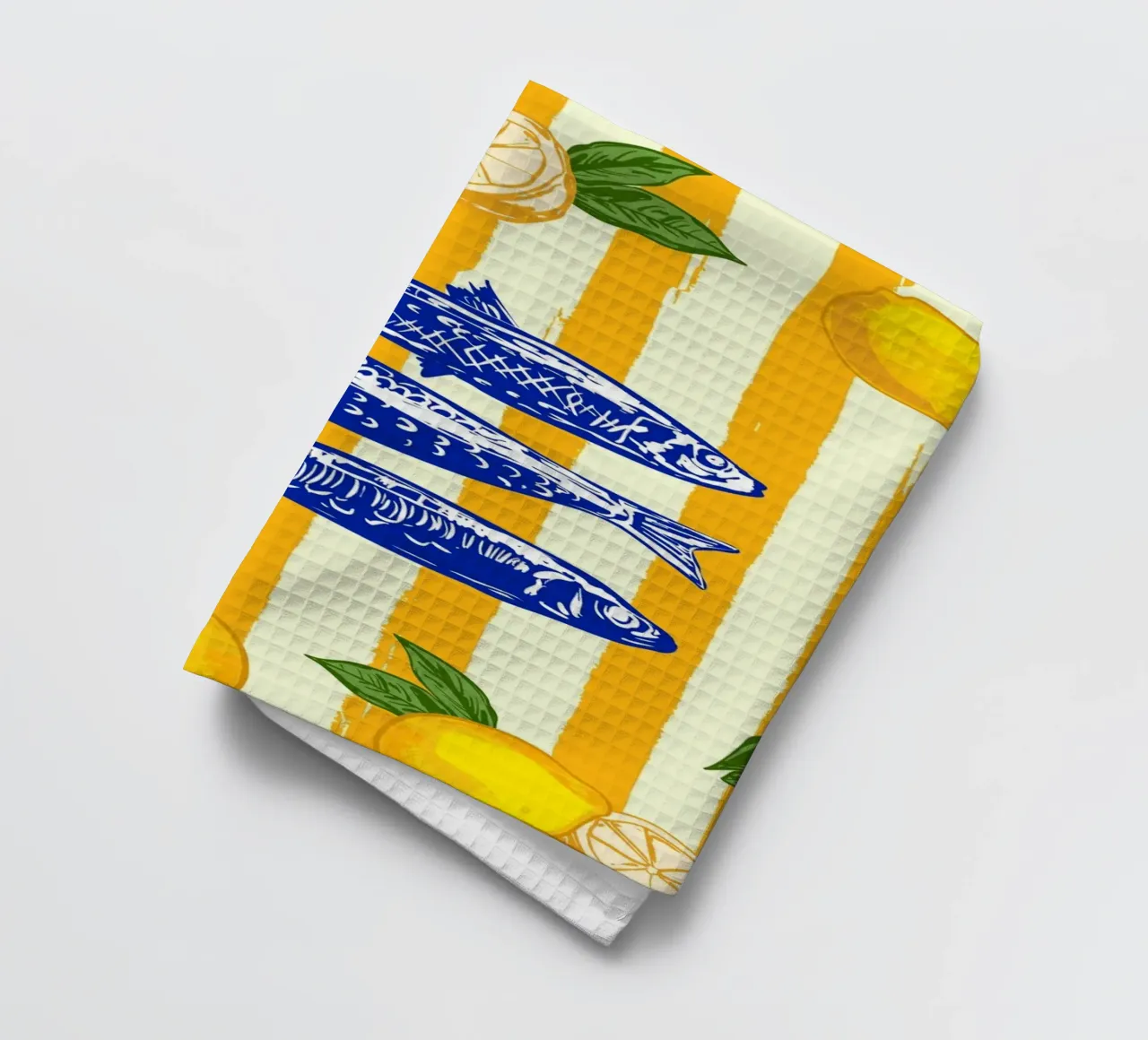 Sardines aux Citrons Vintage Jaune Rayures Groovy torchon de EDMPROJECT