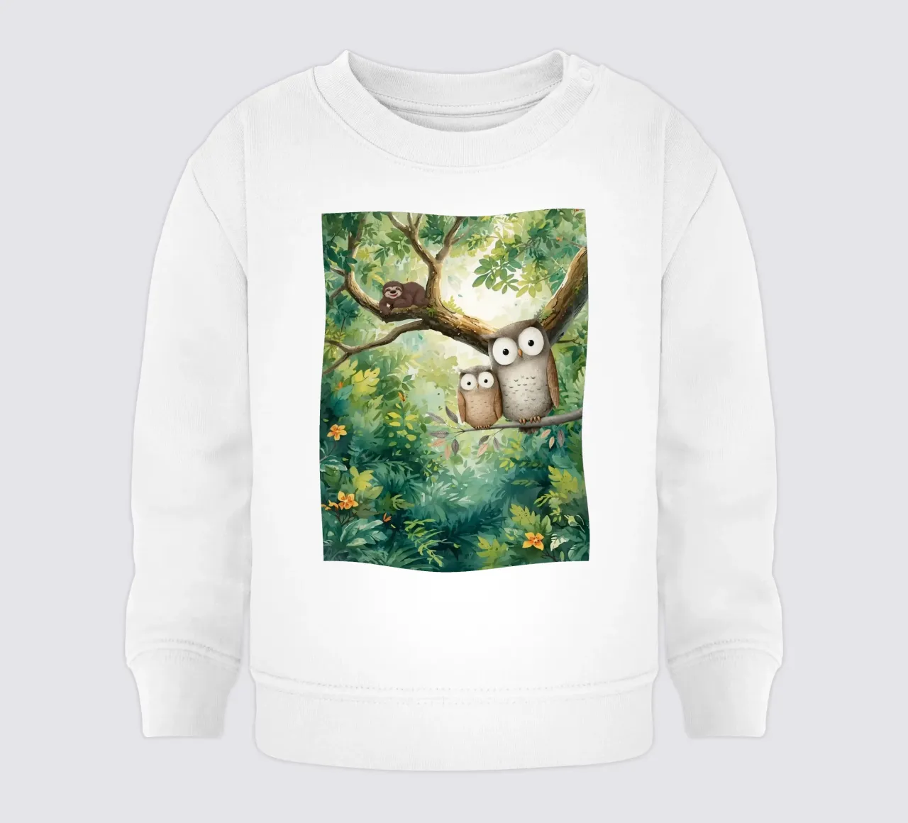 Momento di tenerezza per i gufi in Tropical Haven felpa neonato da Doodle Dreams Art