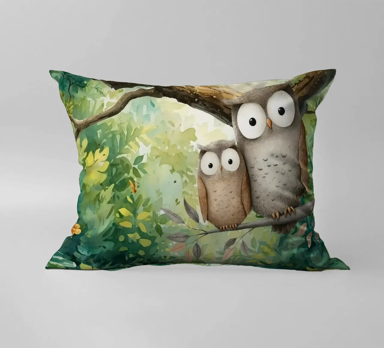 Momento di tenerezza per i gufi in Tropical Haven cuscino da Doodle Dreams Art