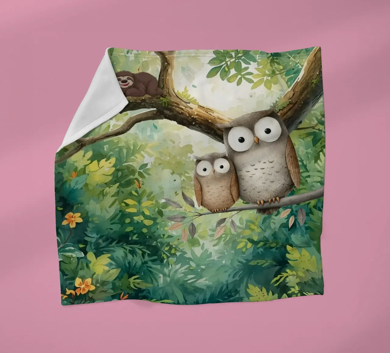 Momento di tenerezza per i gufi in Tropical Haven coperta in pile da Doodle Dreams Art