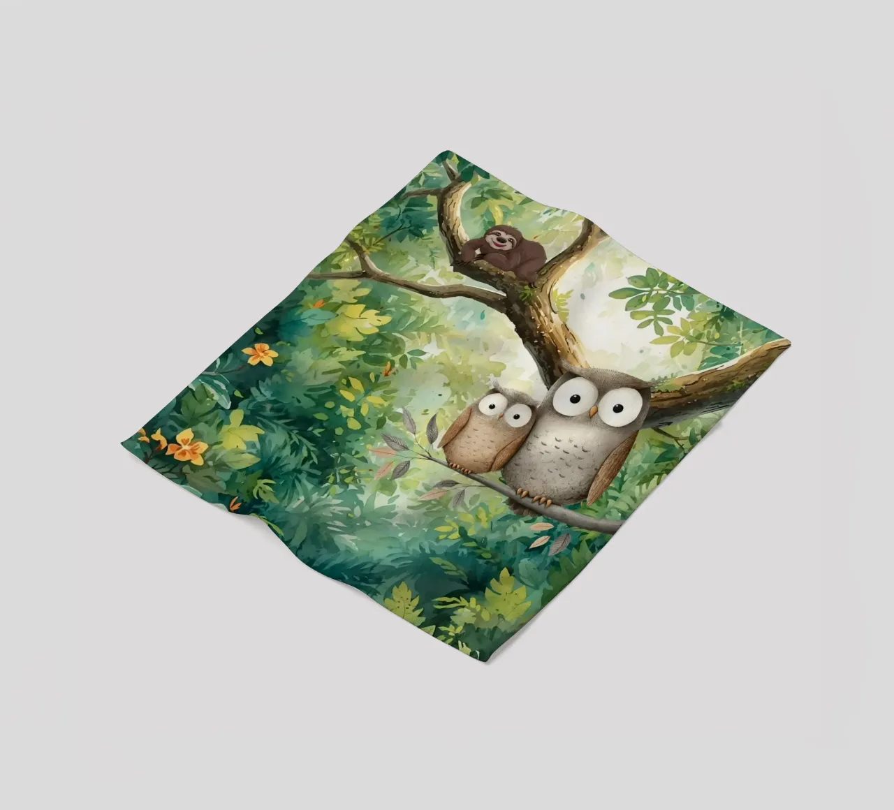Momento di tenerezza per i gufi in Tropical Haven coperta in pile da Doodle Dreams Art