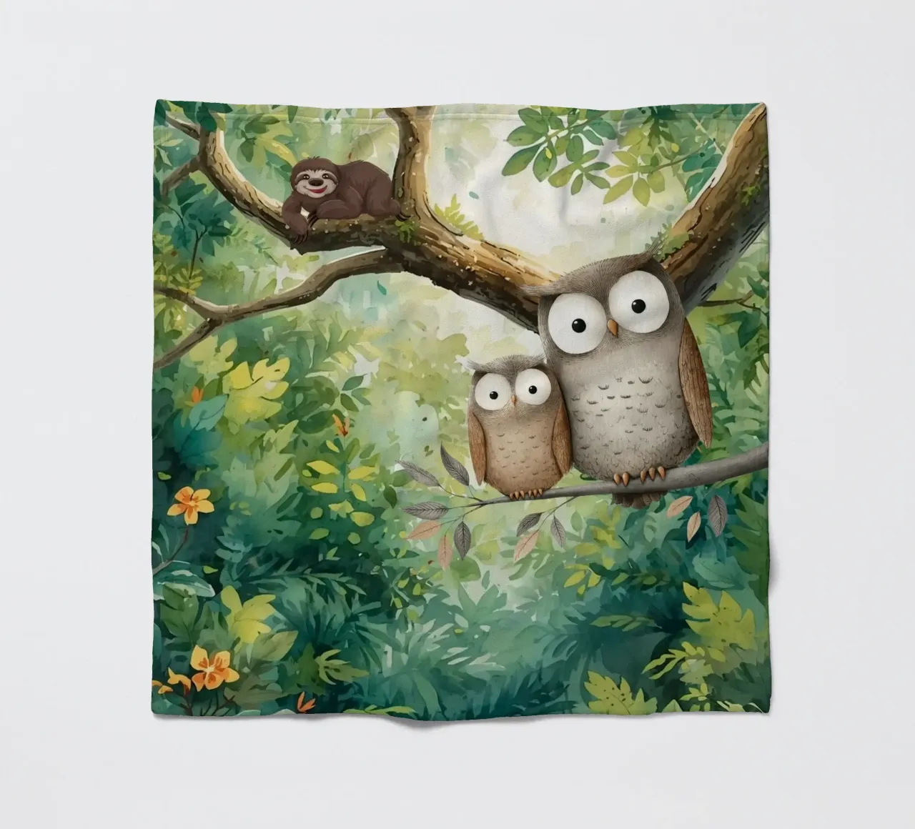 Momento di tenerezza per i gufi in Tropical Haven coperta in pile da Doodle Dreams Art
