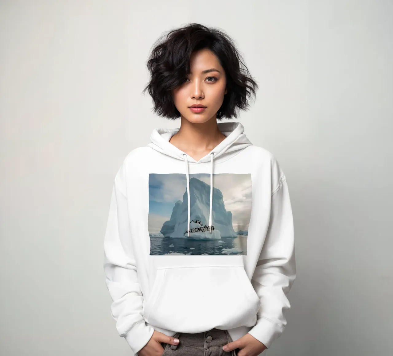Pinguini su un iceberg in acque fredde felpa con cappuccio da DesignDoodle