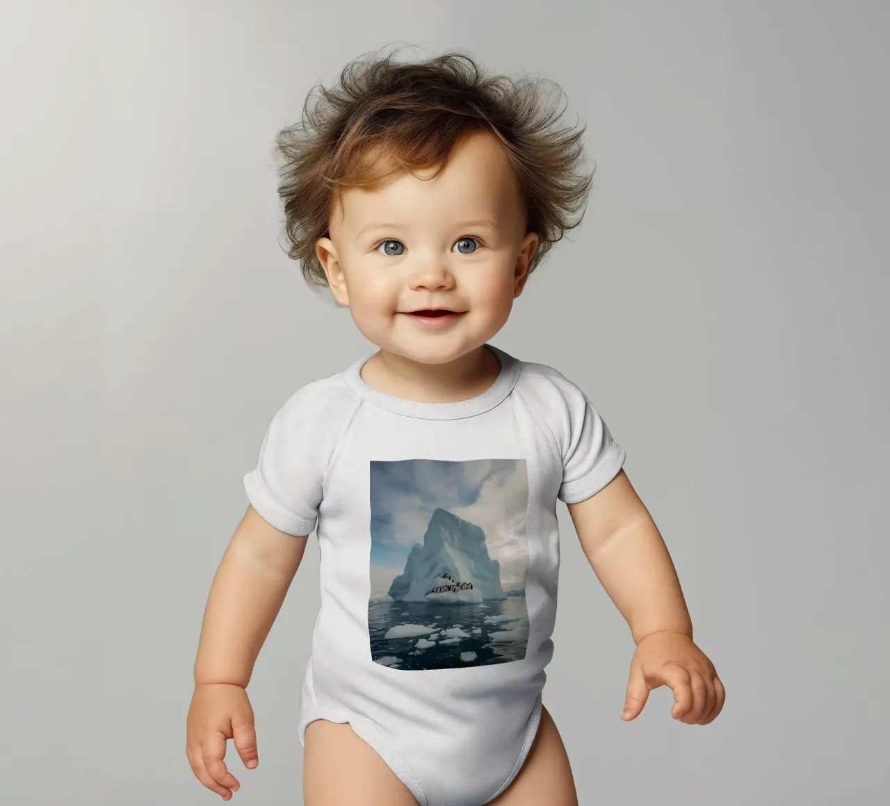 Pinguini su un iceberg in acque fredde body neonato maniche corte da DesignDoodle