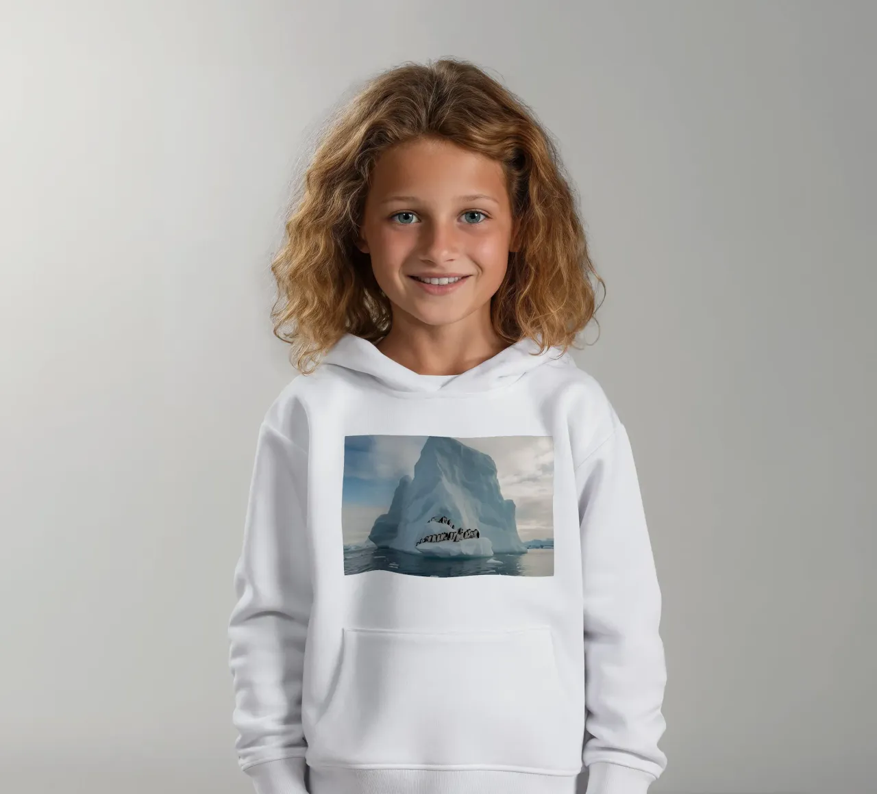 Pinguini su un iceberg in acque fredde felpa bambino con cappuccio da DesignDoodle