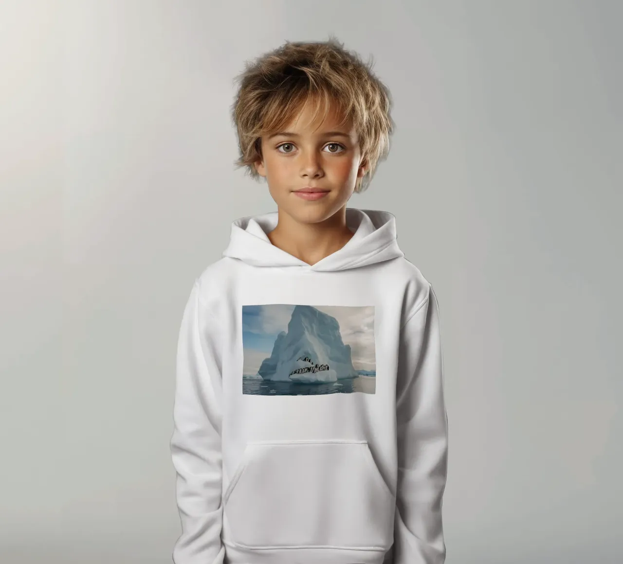 Pinguini su un iceberg in acque fredde felpa bambino con cappuccio da DesignDoodle