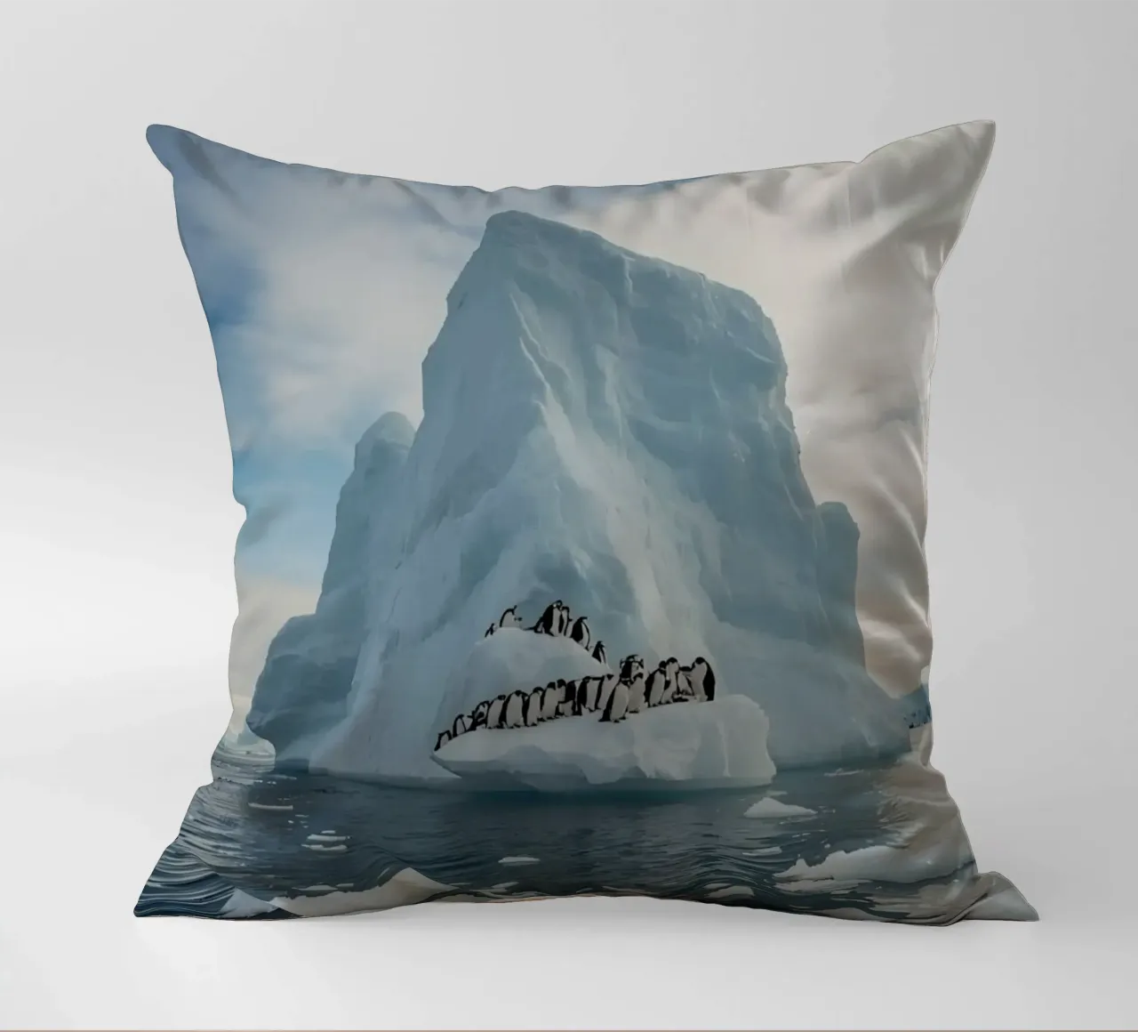Pinguini su un iceberg in acque fredde cuscino da DesignDoodle