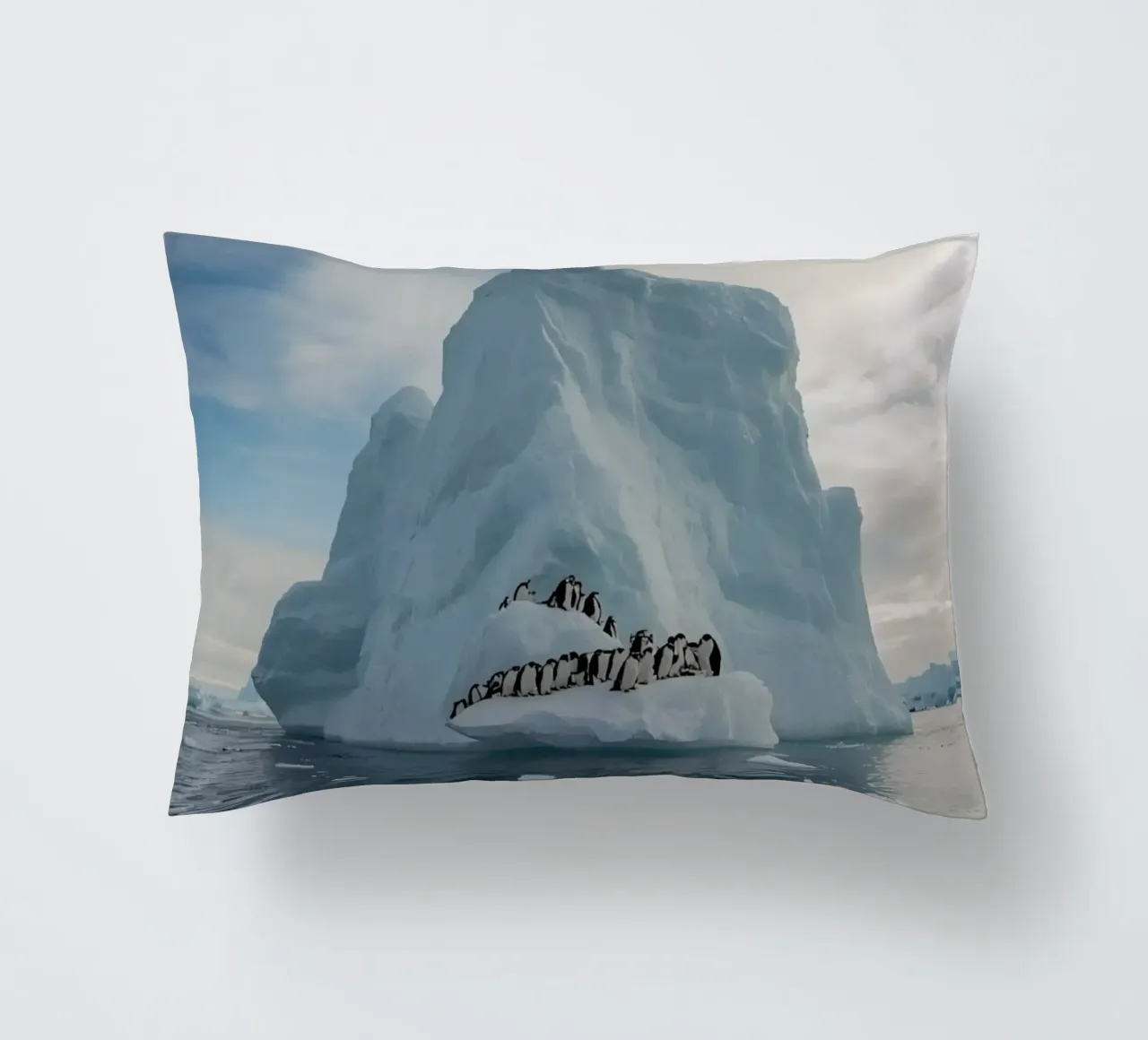 Pinguini su un iceberg in acque fredde cuscino da DesignDoodle