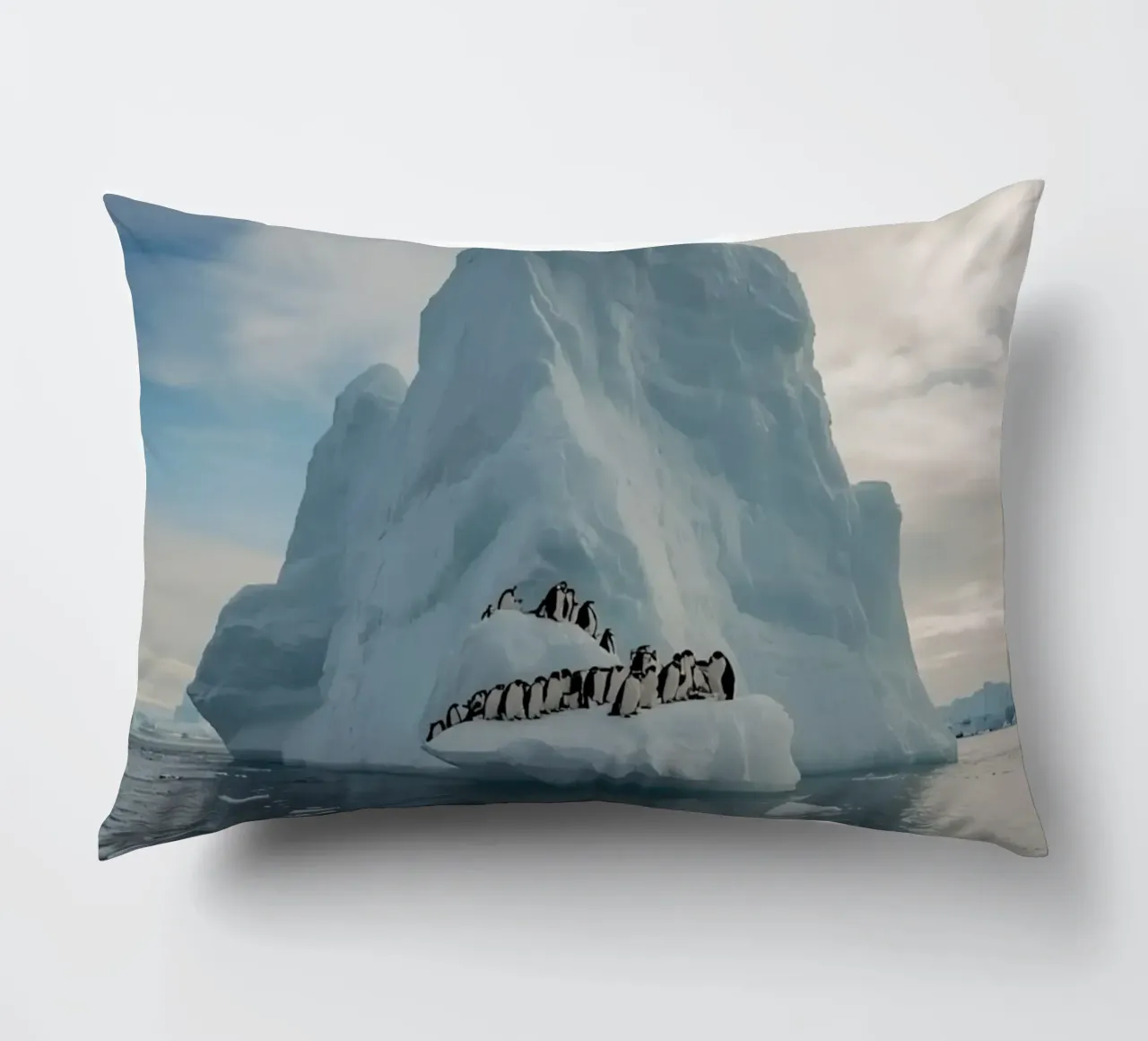 Pinguini su un iceberg in acque fredde cuscino da DesignDoodle