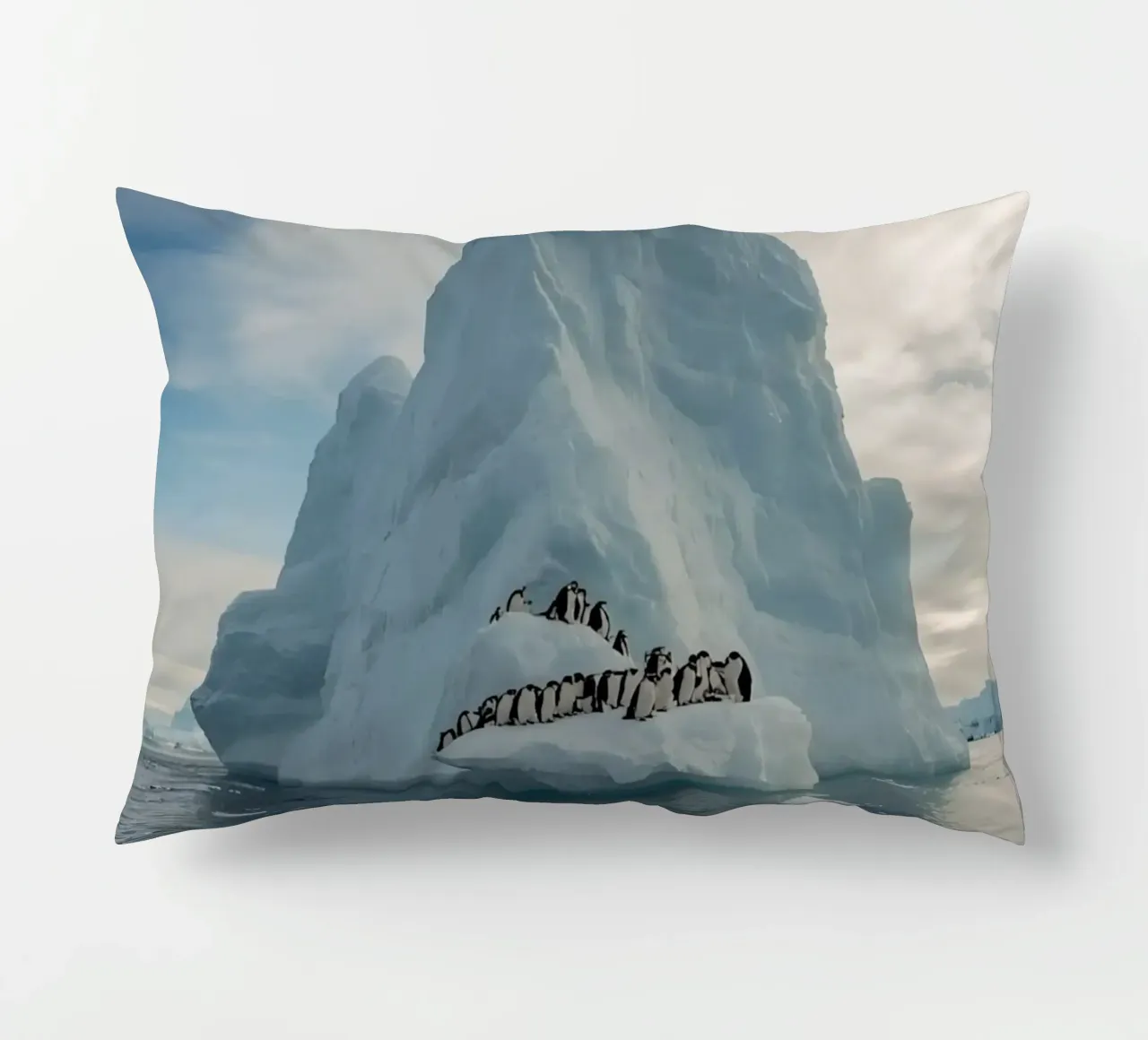 Pinguini su un iceberg in acque fredde cuscino da DesignDoodle