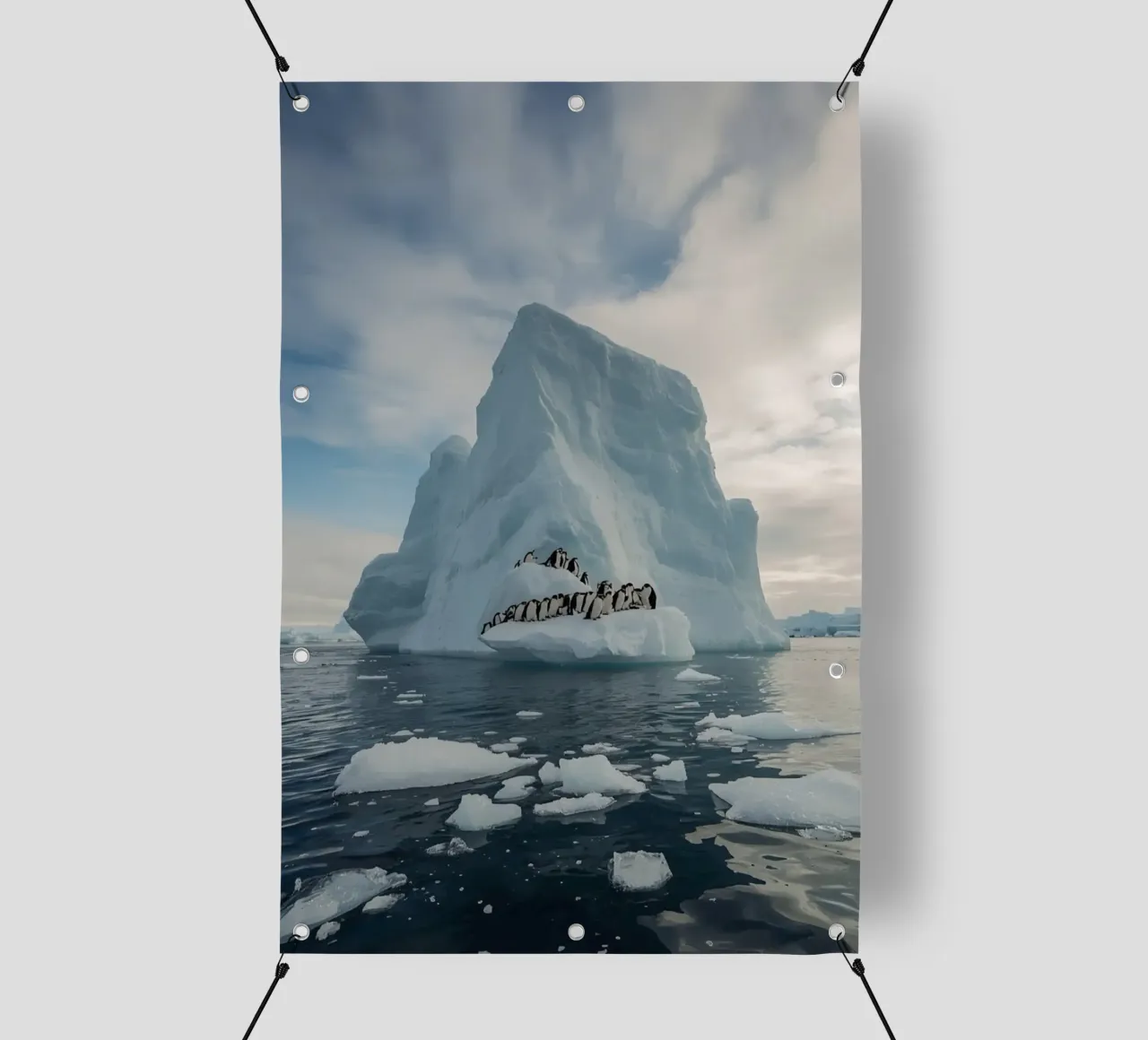 Pinguini su un iceberg in acque fredde telo in pvc da DesignDoodle