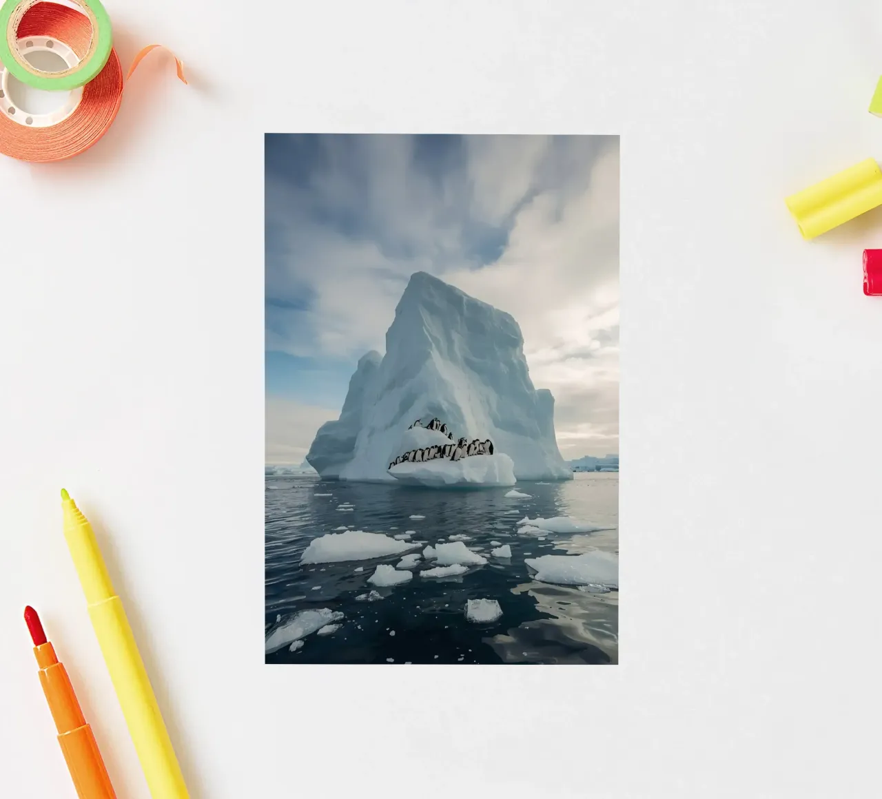 Pinguini su un iceberg in acque fredde adesivo da DesignDoodle