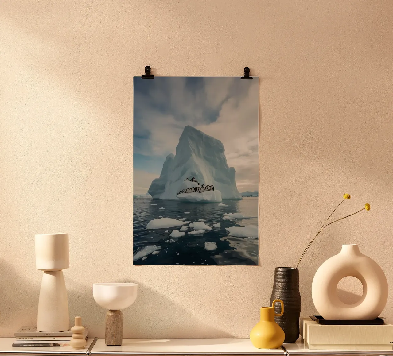Pinguini su un iceberg in acque fredde poster da DesignDoodle