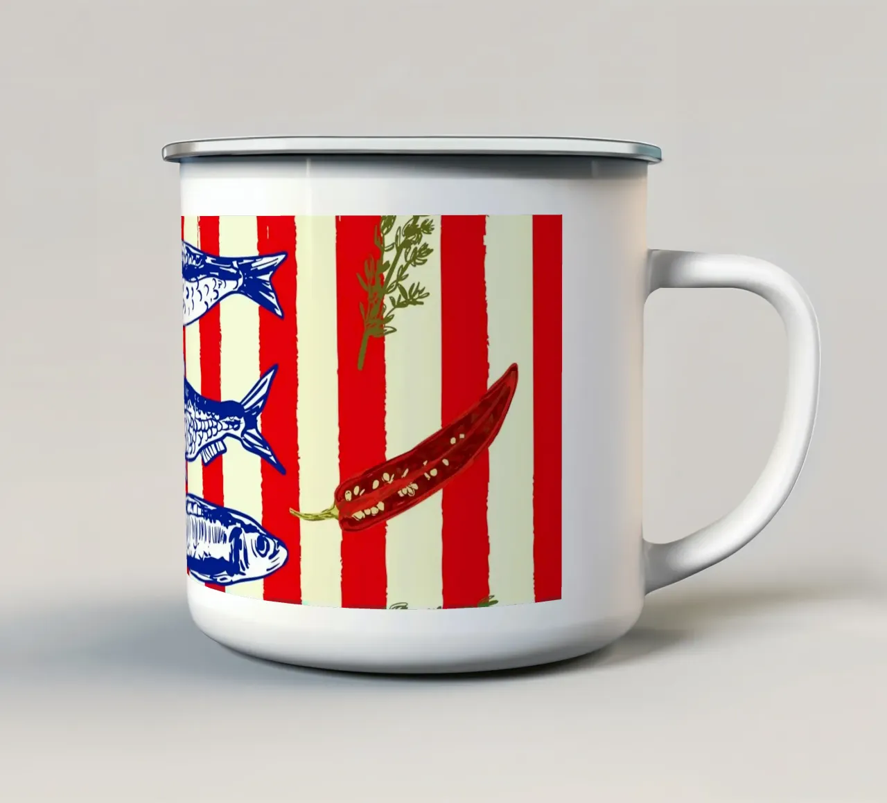 Sarde al peperoncino con strisce vintage tazza in smalto da EDMPROJECT