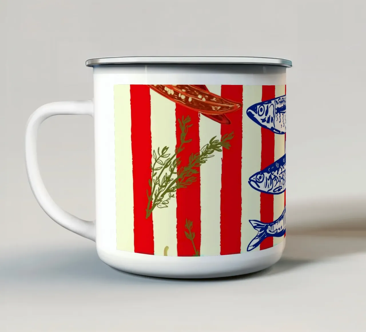Sarde al peperoncino con strisce vintage tazza in smalto da EDMPROJECT