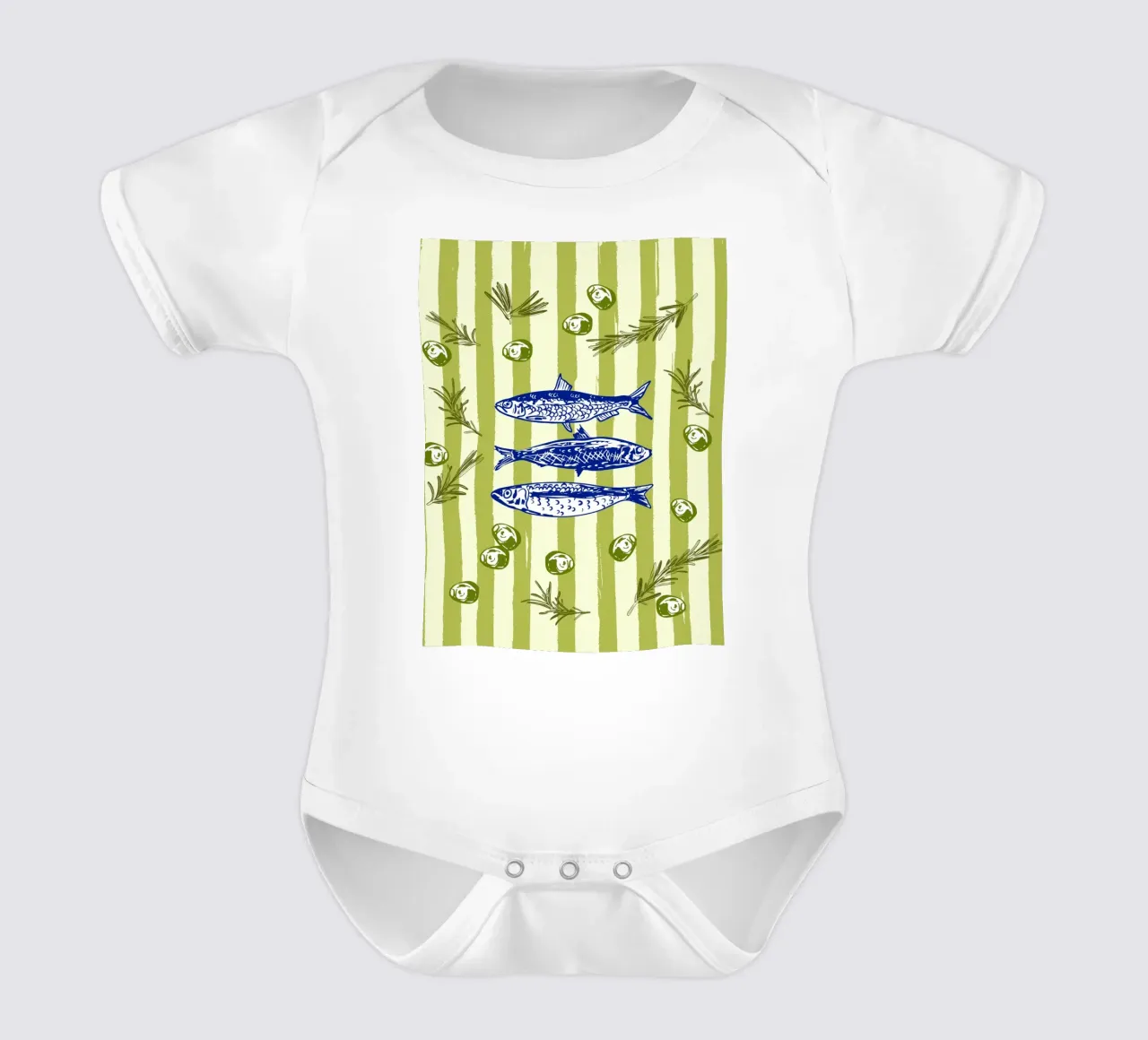 Sarde con olive ed erbe aromatiche Retro Vintage body neonato maniche corte da EDMPROJECT