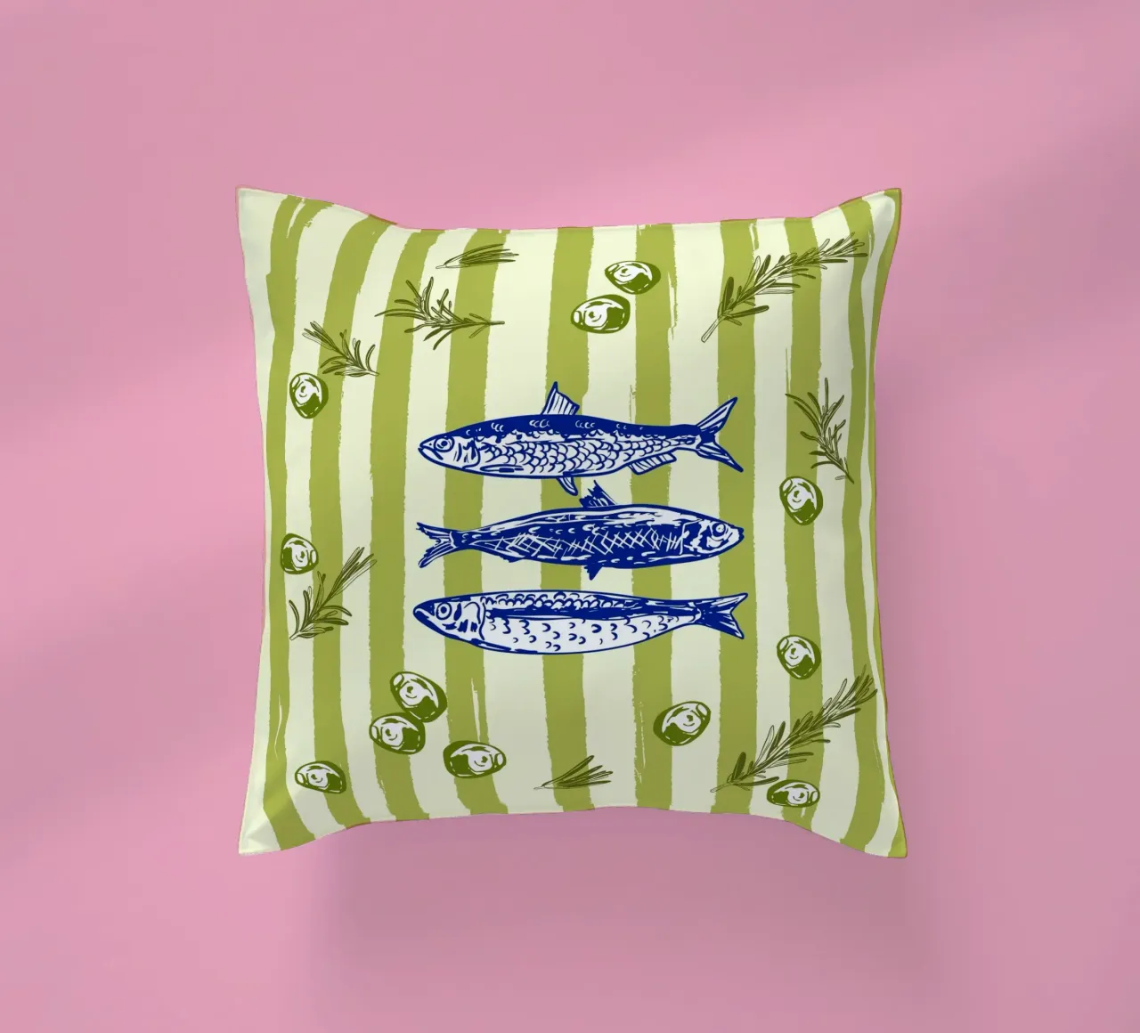 Sarde con olive ed erbe aromatiche Retro Vintage cuscino da EDMPROJECT