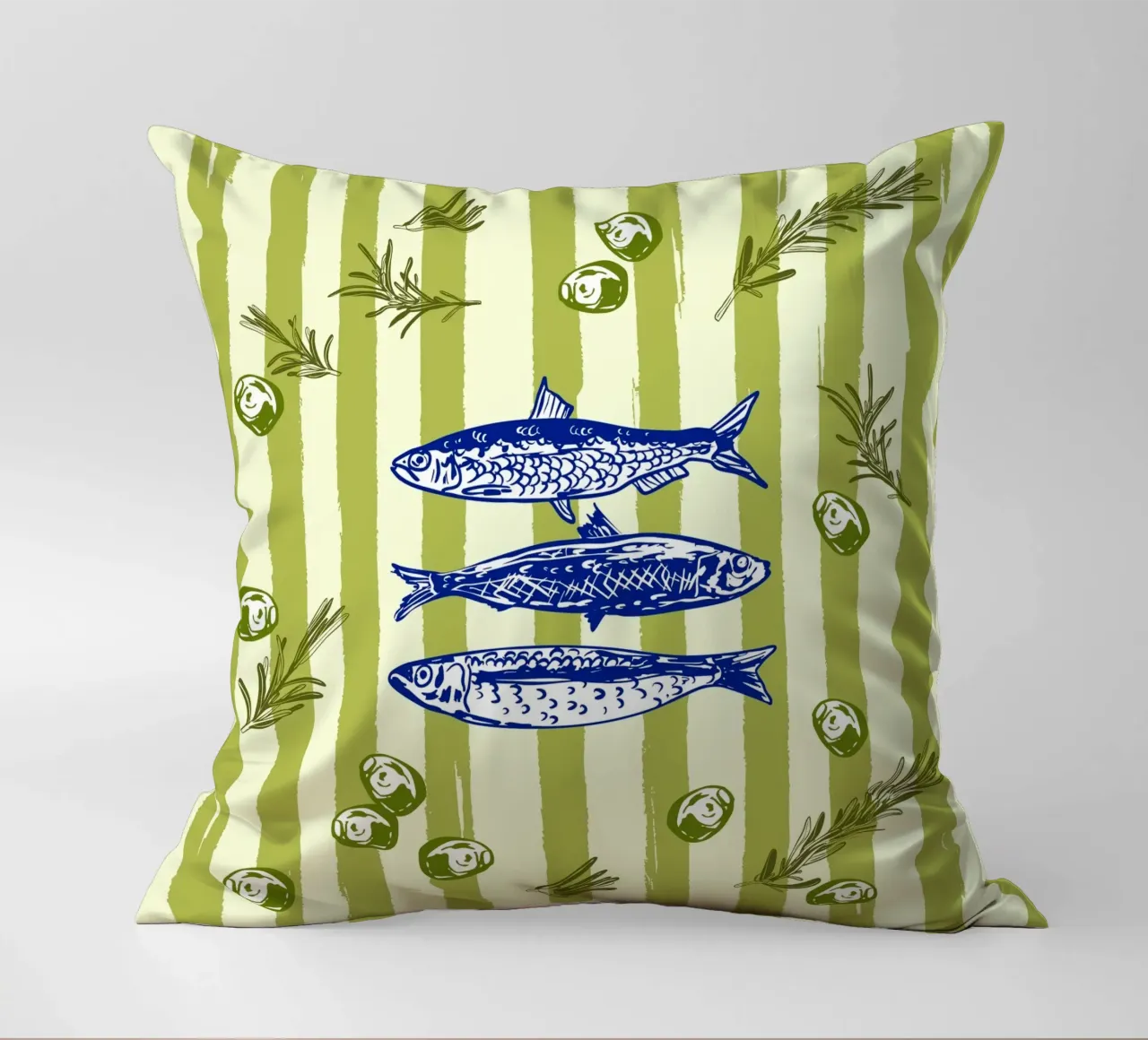 Sarde con olive ed erbe aromatiche Retro Vintage cuscino da EDMPROJECT