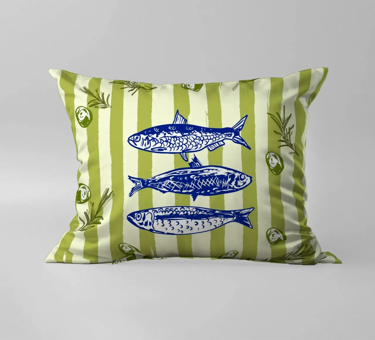 Sarde con olive ed erbe aromatiche Retro Vintage cuscino da EDMPROJECT