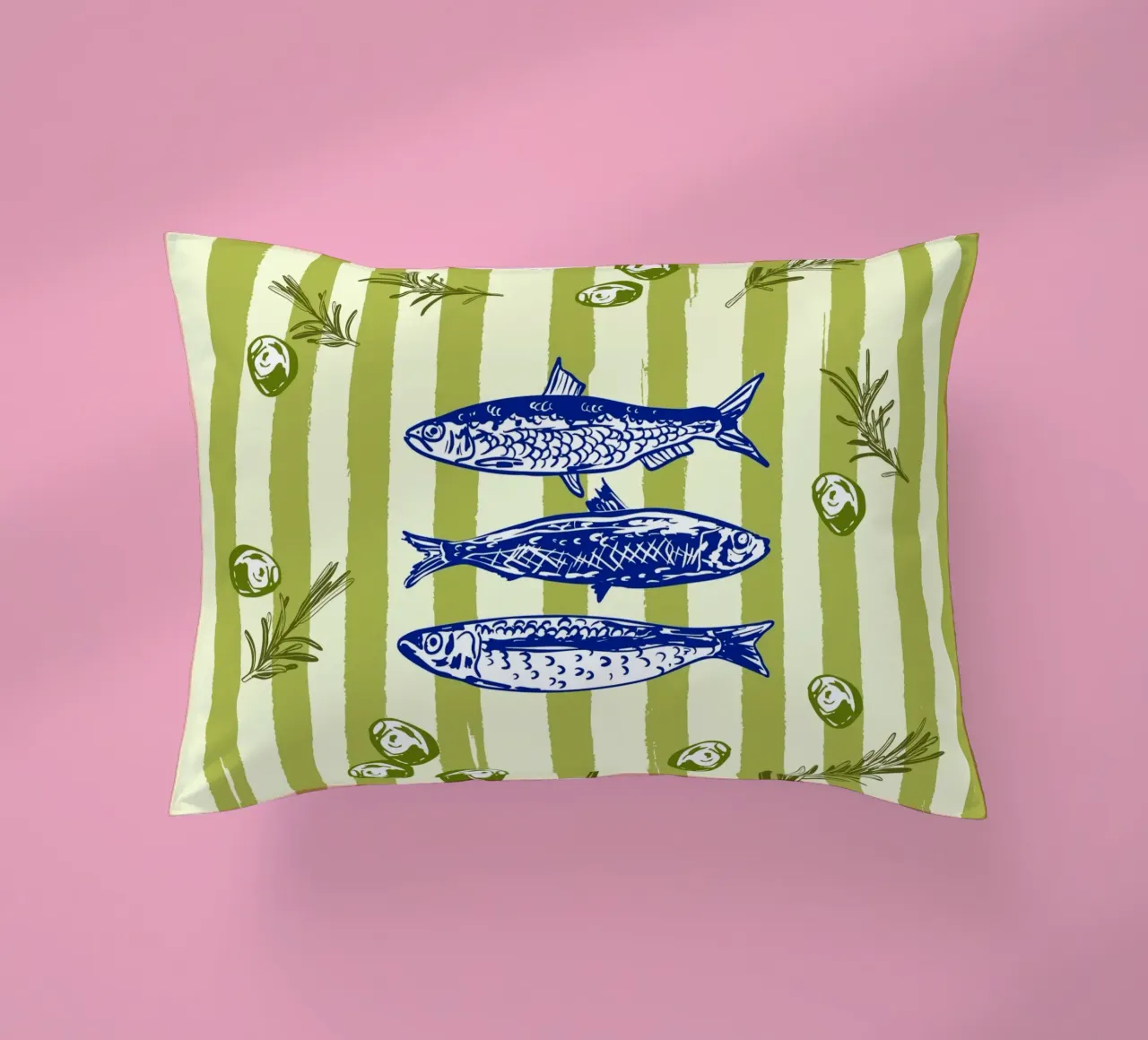 Sarde con olive ed erbe aromatiche Retro Vintage cuscino da EDMPROJECT