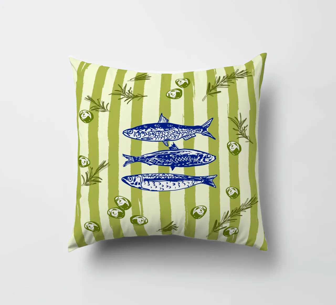 Sarde con olive ed erbe aromatiche Retro Vintage cuscino da EDMPROJECT