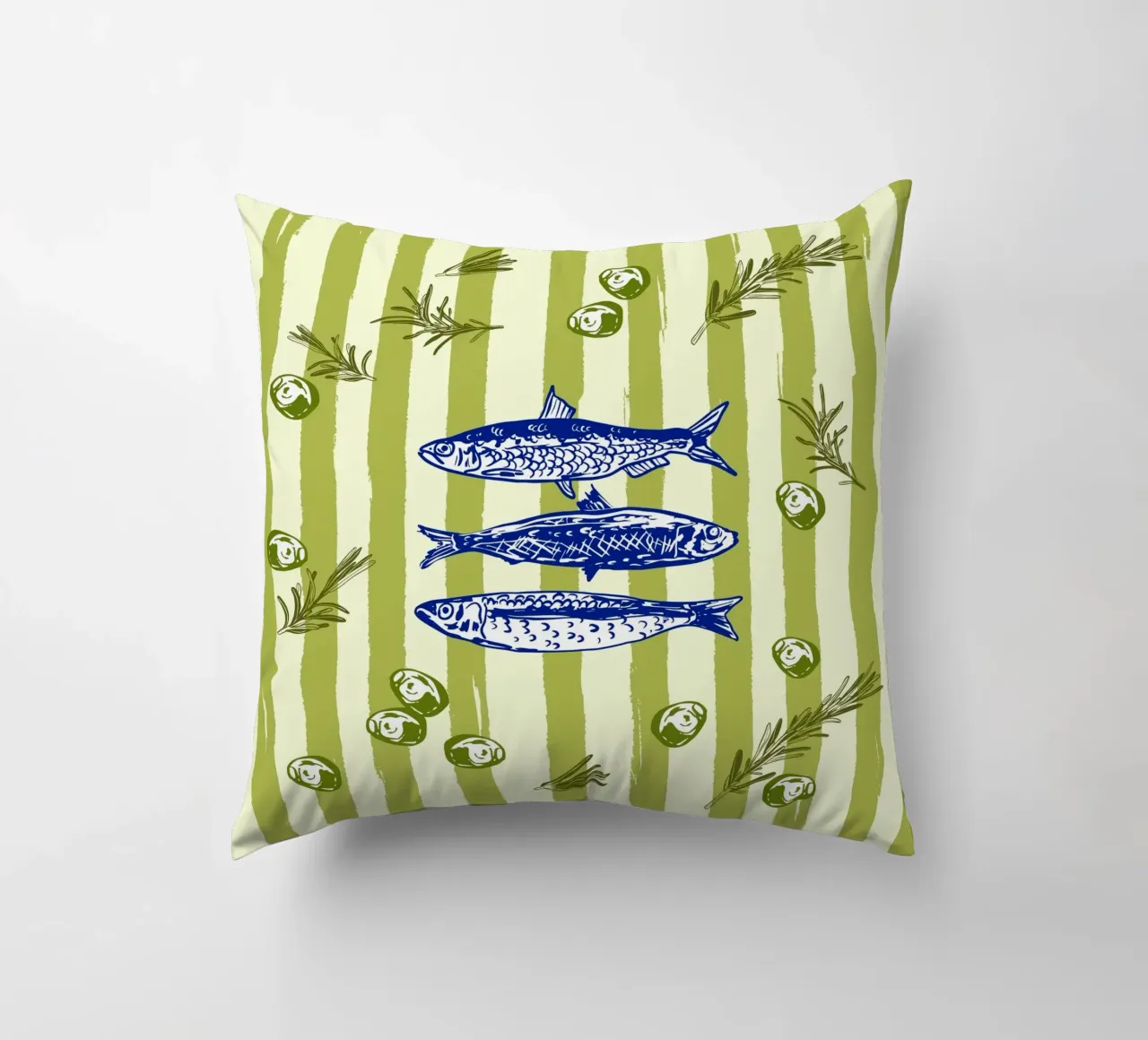 Sarde con olive ed erbe aromatiche Retro Vintage cuscino da EDMPROJECT