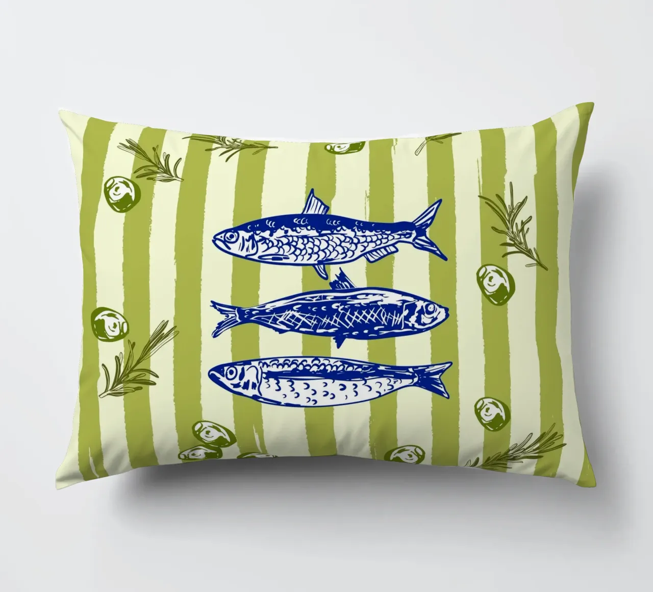 Sarde con olive ed erbe aromatiche Retro Vintage cuscino da EDMPROJECT