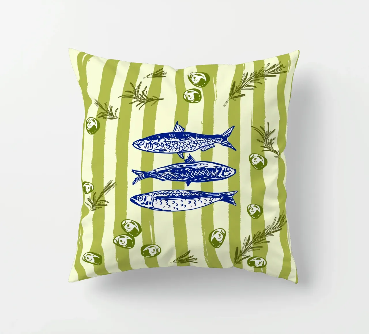 Sarde con olive ed erbe aromatiche Retro Vintage cuscino da EDMPROJECT