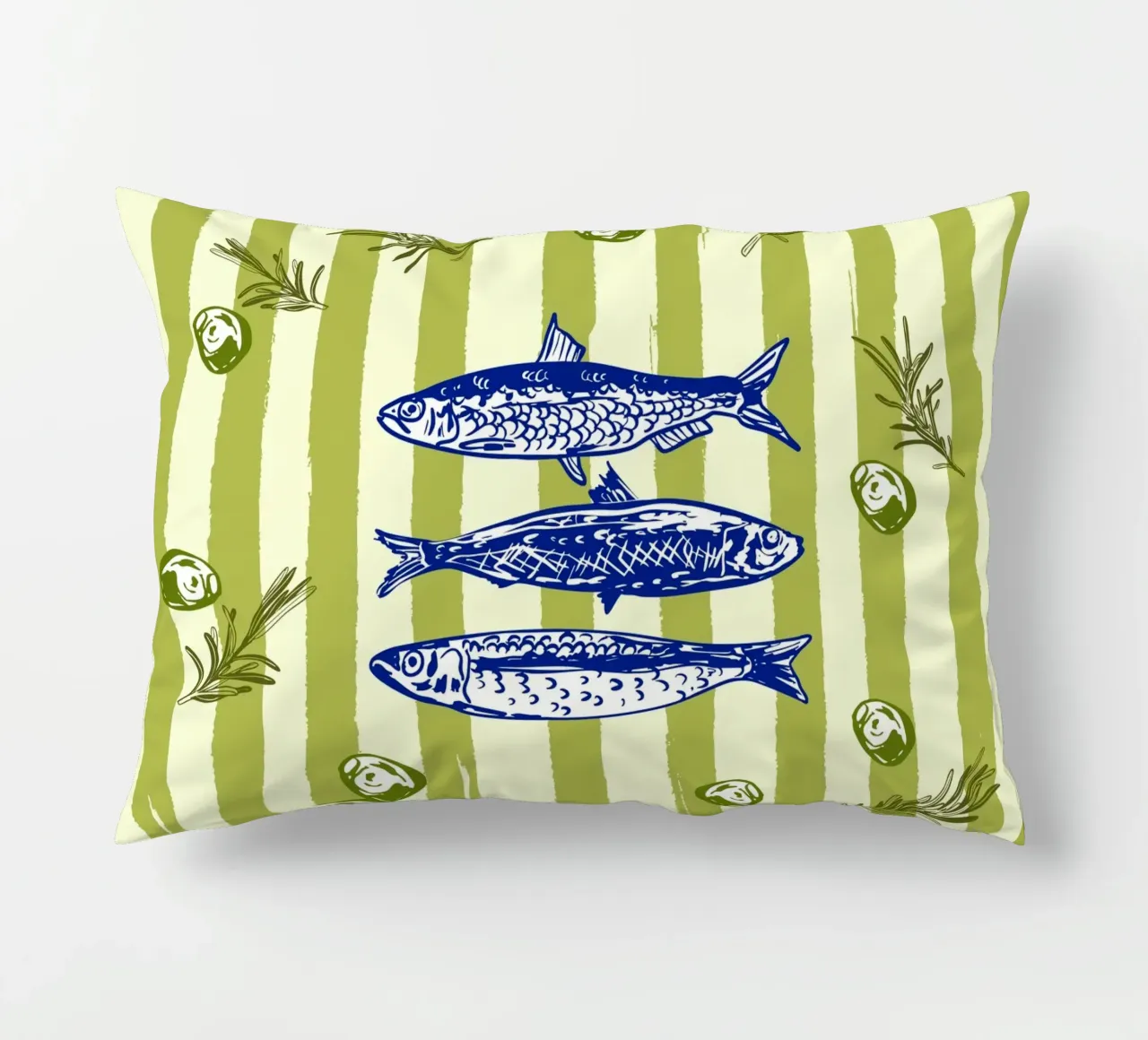 Sarde con olive ed erbe aromatiche Retro Vintage cuscino da EDMPROJECT