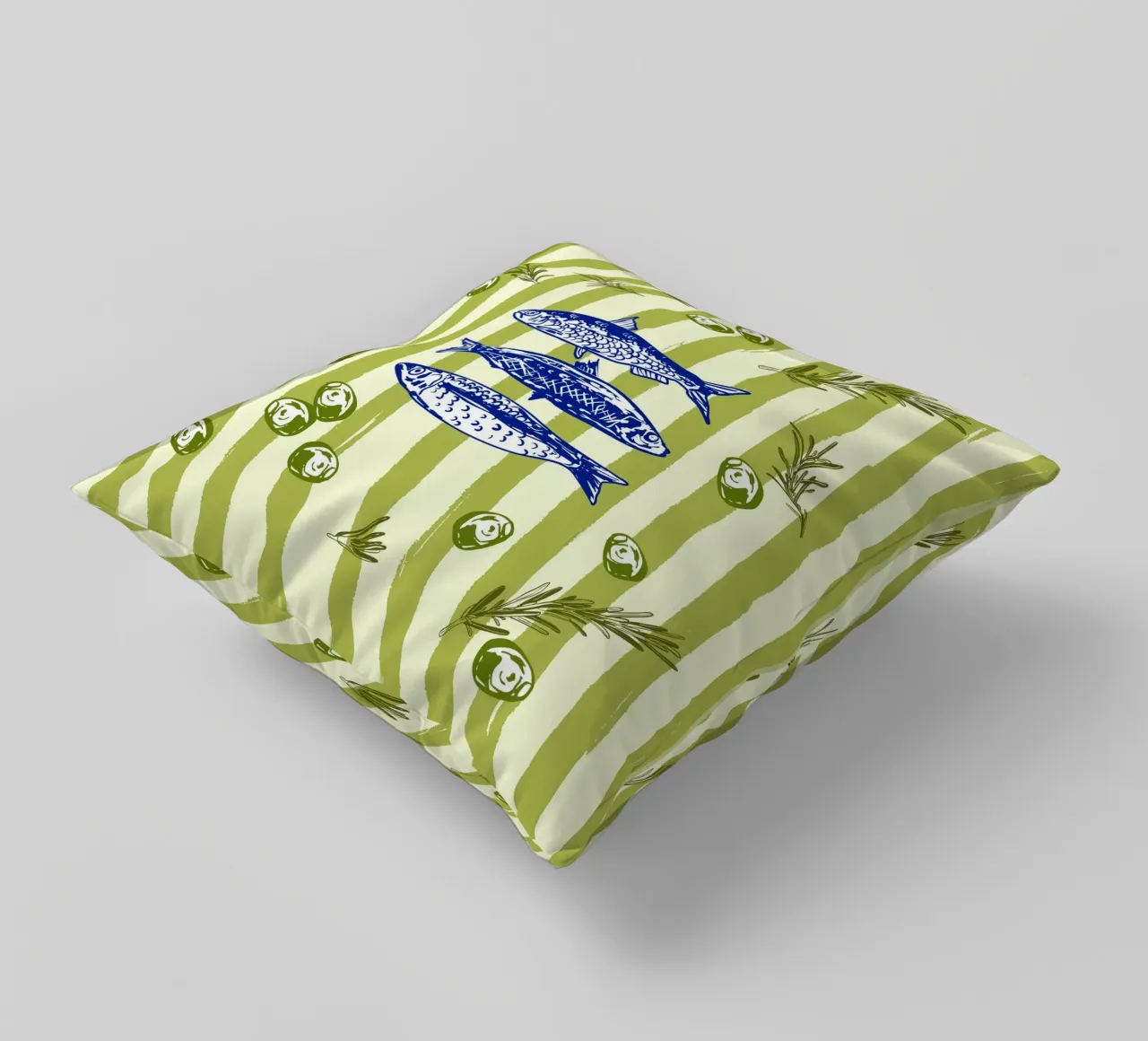Sarde con olive ed erbe aromatiche Retro Vintage cuscino da EDMPROJECT