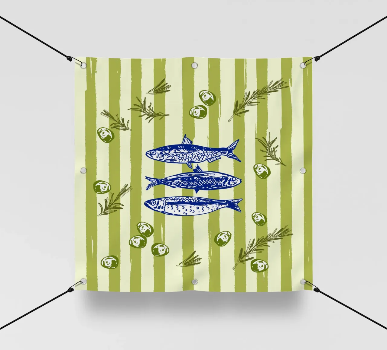 Sarde con olive ed erbe aromatiche Retro Vintage telo in pvc da EDMPROJECT