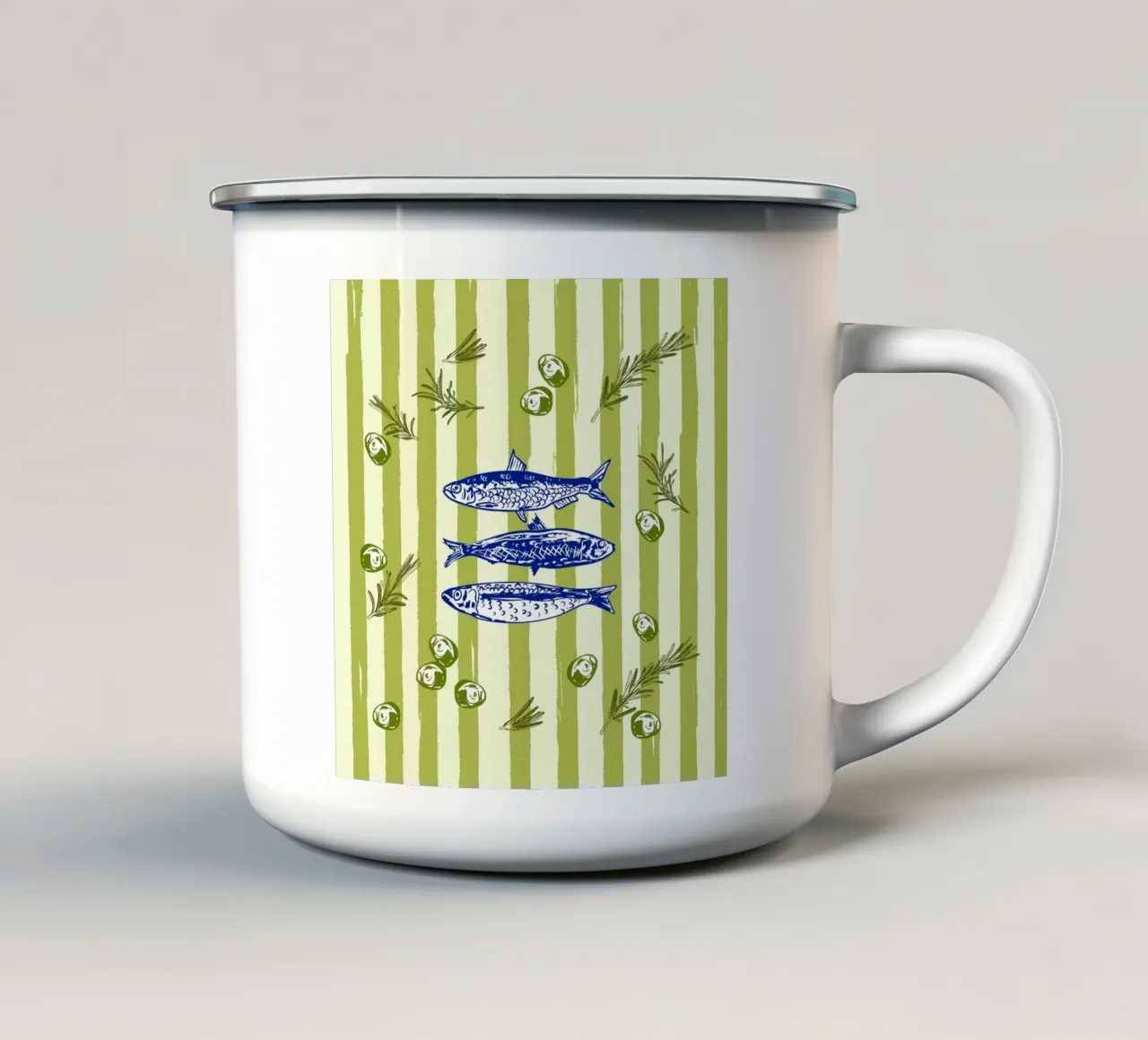 Sarde con olive ed erbe aromatiche Retro Vintage tazza in smalto da EDMPROJECT