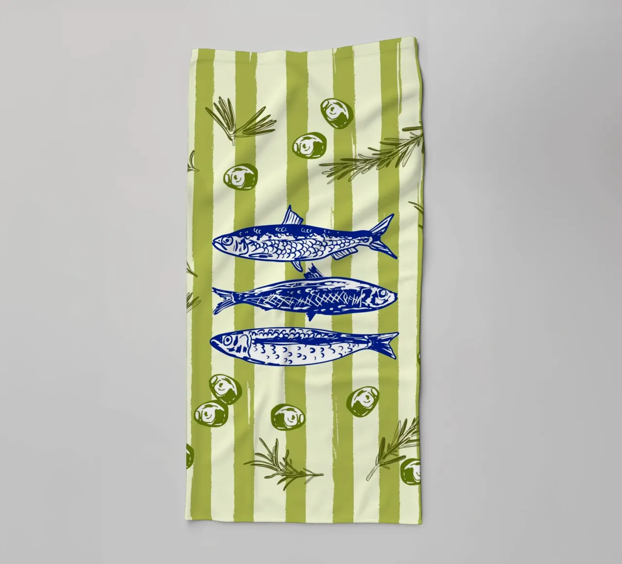 Sarde con olive ed erbe aromatiche Retro Vintage asciugamano da bagno da EDMPROJECT