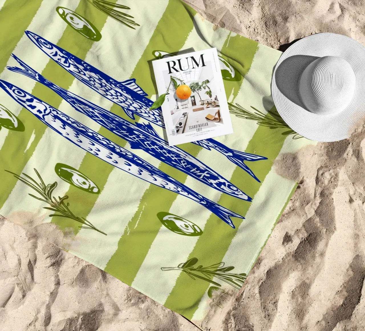 Sarde con olive ed erbe aromatiche Retro Vintage telo mare da EDMPROJECT