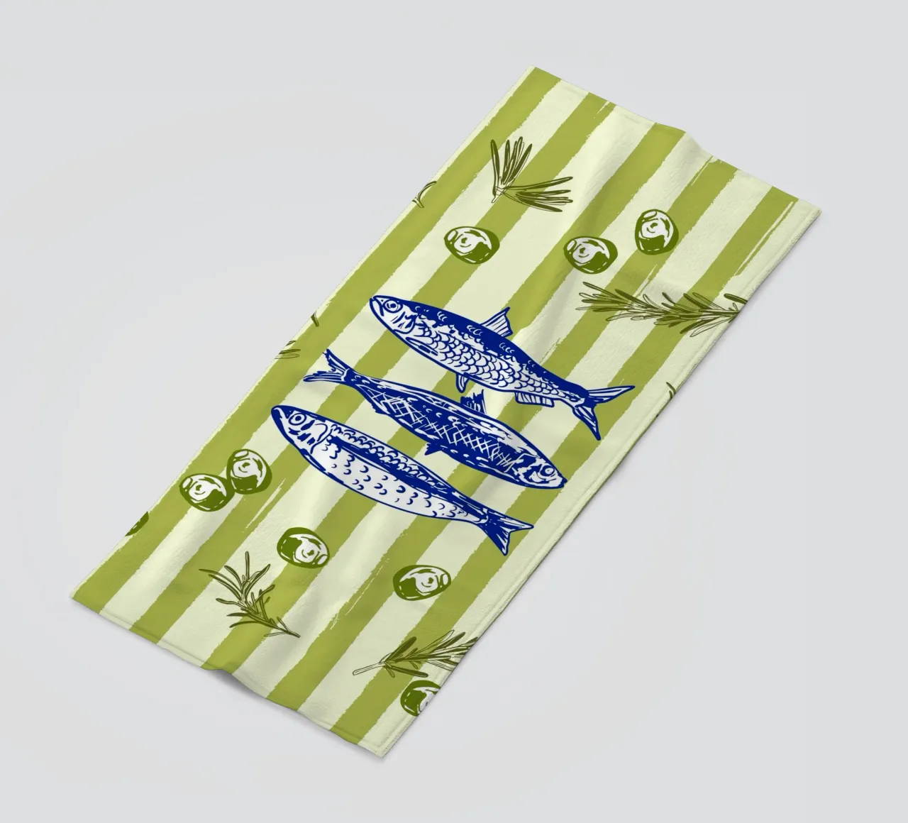 Sarde con olive ed erbe aromatiche Retro Vintage telo mare da EDMPROJECT