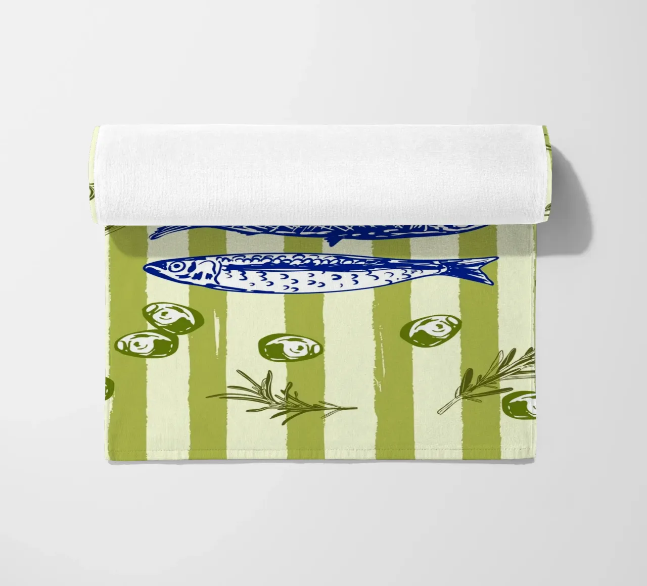 Sarde con olive ed erbe aromatiche Retro Vintage telo mare da EDMPROJECT