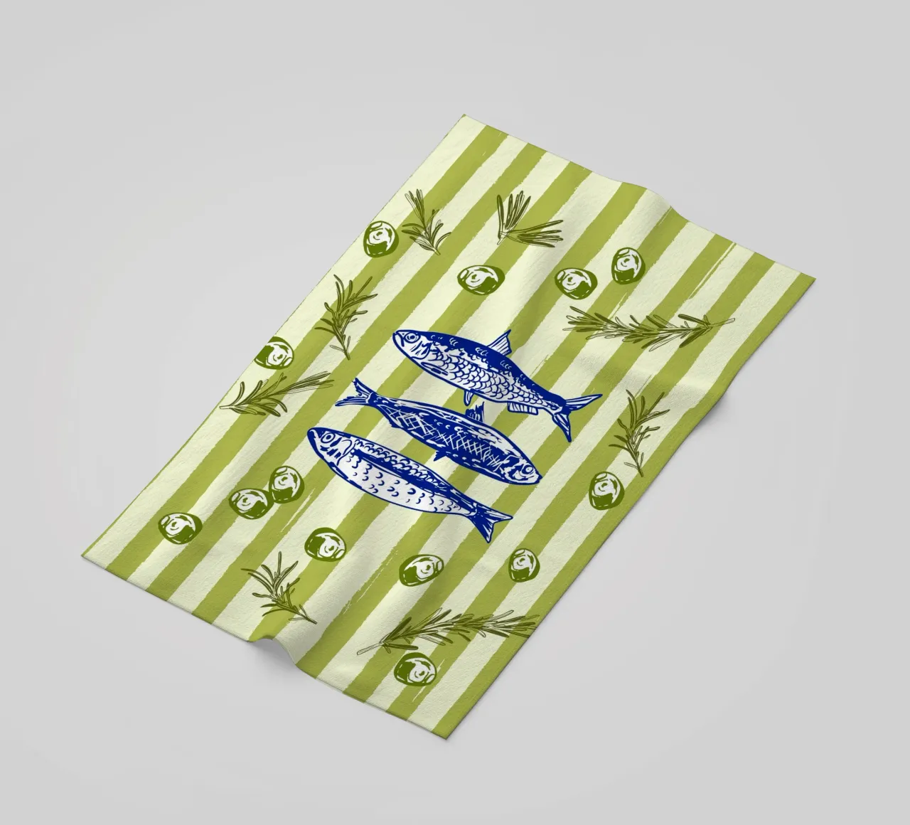 Sarde con olive ed erbe aromatiche Retro Vintage telo mare da EDMPROJECT