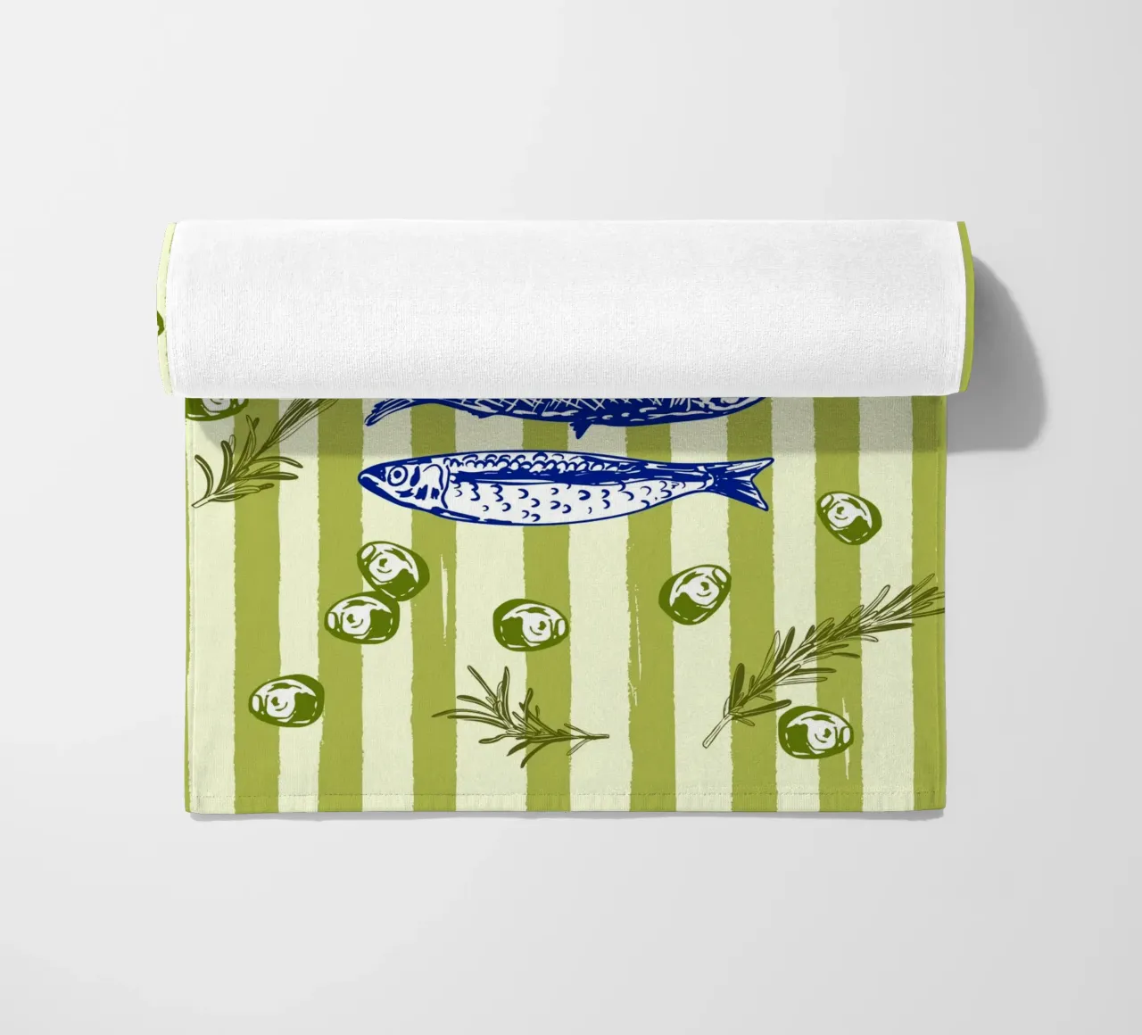 Sarde con olive ed erbe aromatiche Retro Vintage telo mare da EDMPROJECT