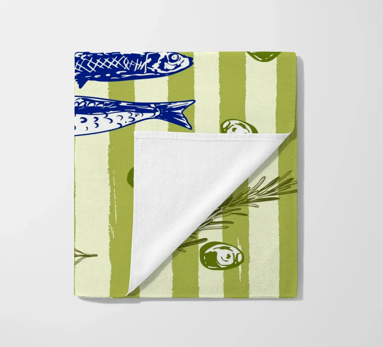 Sarde con olive ed erbe aromatiche Retro Vintage telo mare da EDMPROJECT