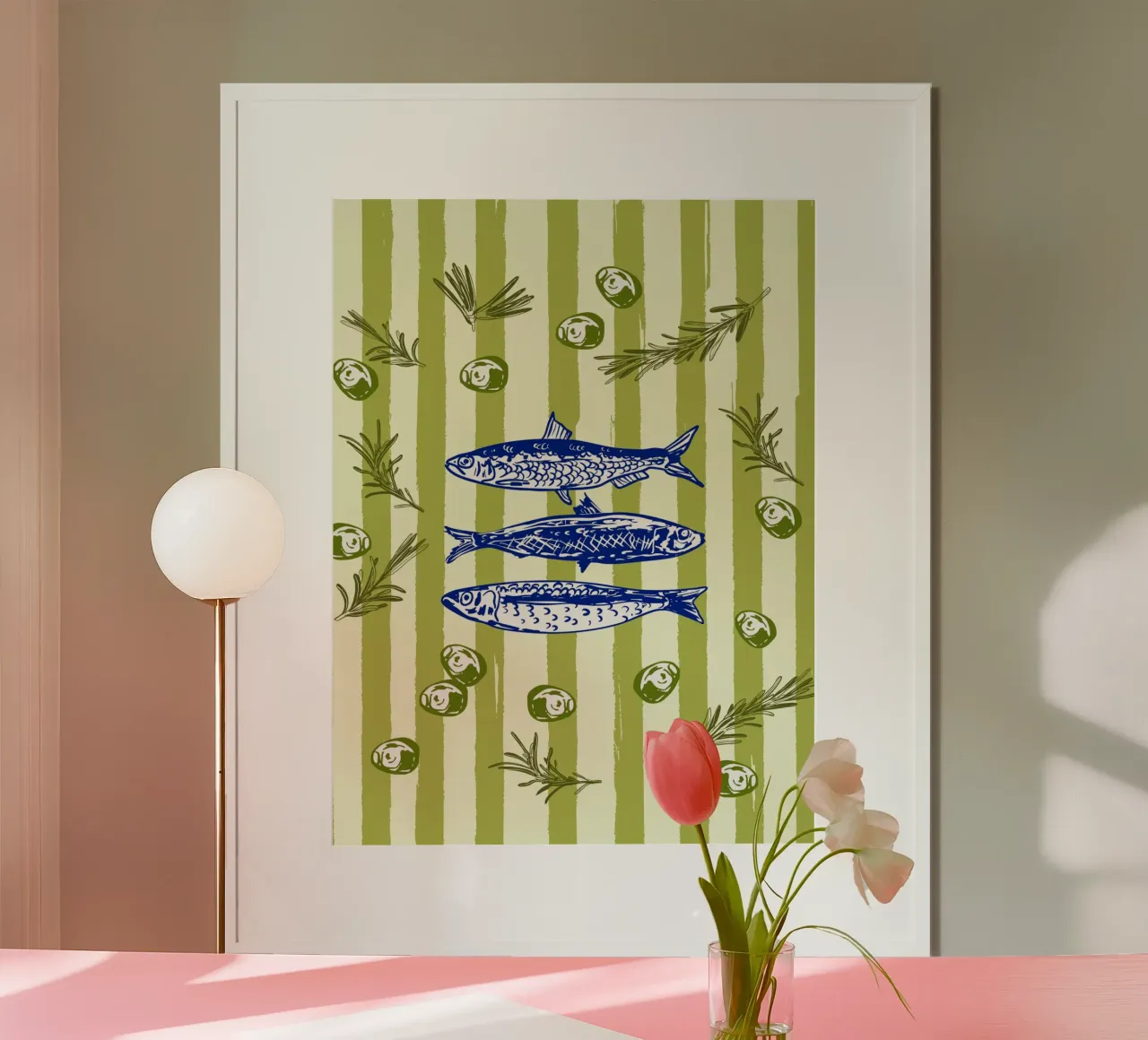 Sarde con olive ed erbe aromatiche Retro Vintage carta hahnemühle da EDMPROJECT