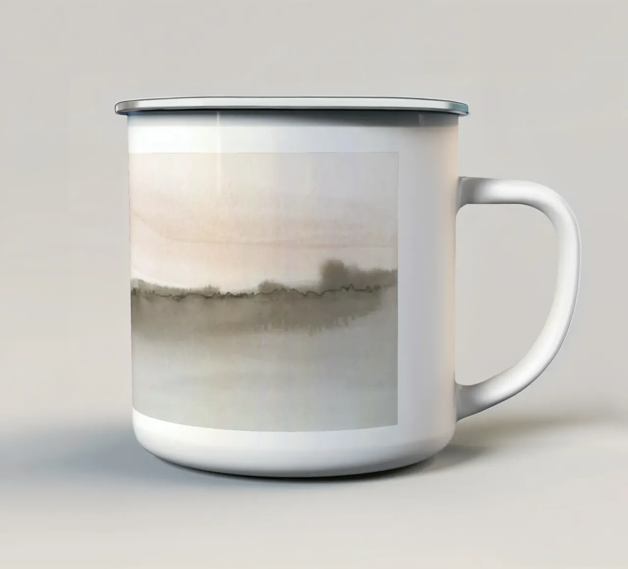 Paesaggio minimalista nei toni tenui della terra tazza in smalto da NouveauPrints