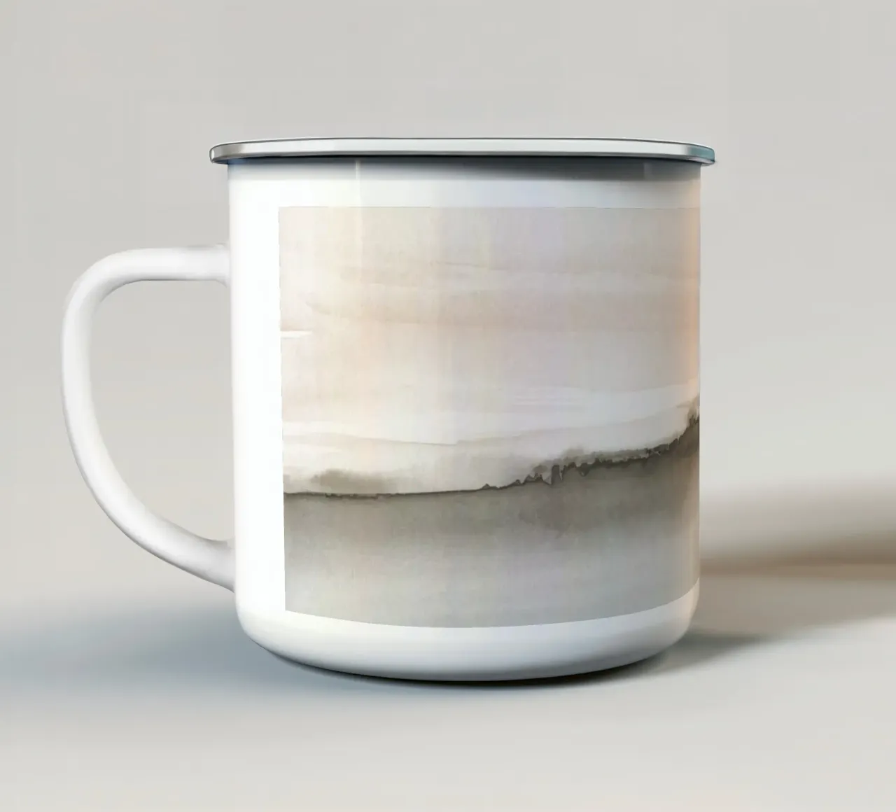 Paesaggio minimalista nei toni tenui della terra tazza in smalto da NouveauPrints