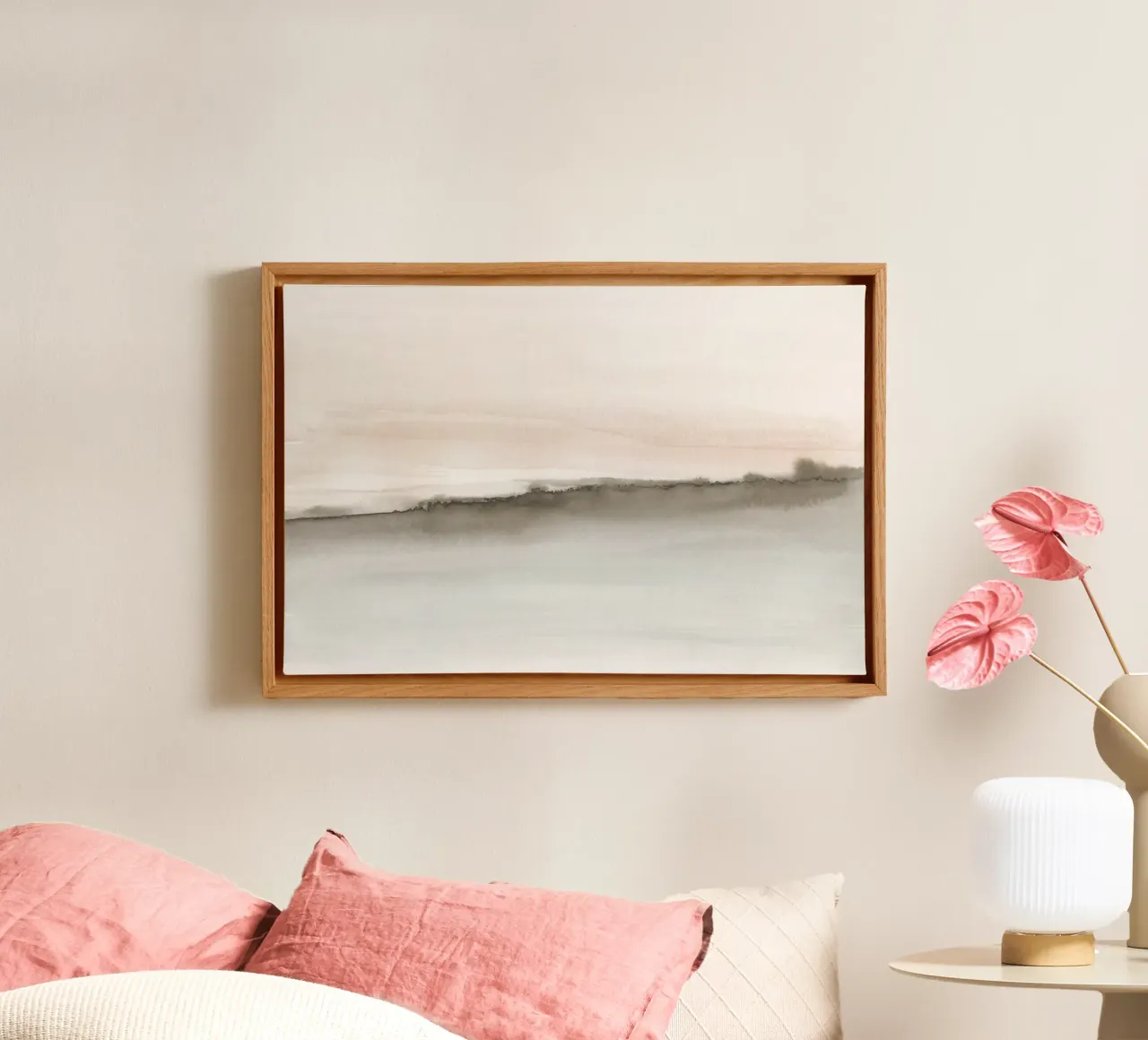 Minimalistisch landschap in zachte aardetinten canvas van NouveauPrints