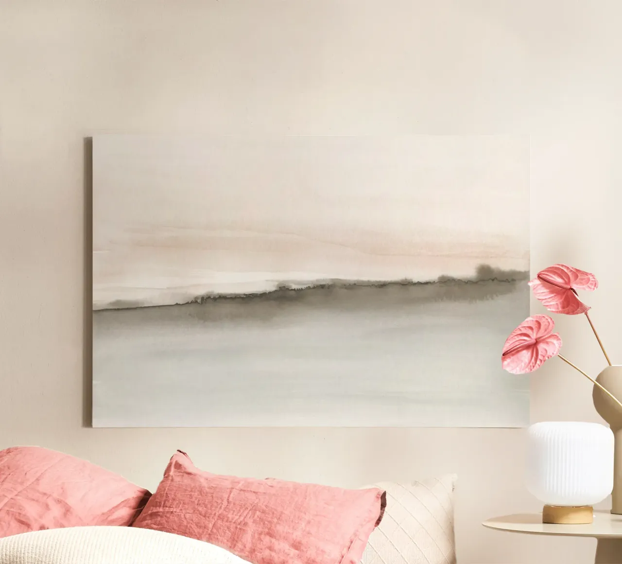 Minimalistisch landschap in zachte aardetinten canvas van NouveauPrints