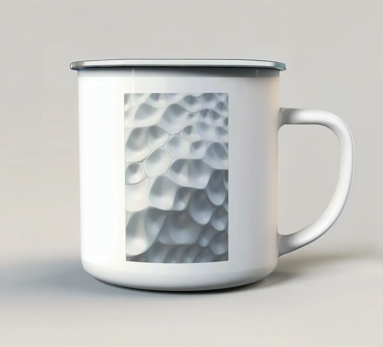 Schimmernde weiße Ovale: Eine abstrakte biomorphe 3D-Wand Emaille Tasse von Artistic-shop
