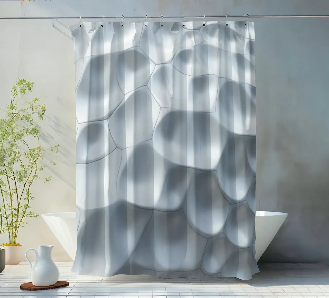 Schimmernde weiße Ovale: Eine abstrakte biomorphe 3D-Wand Duschvorhang von Artistic-shop