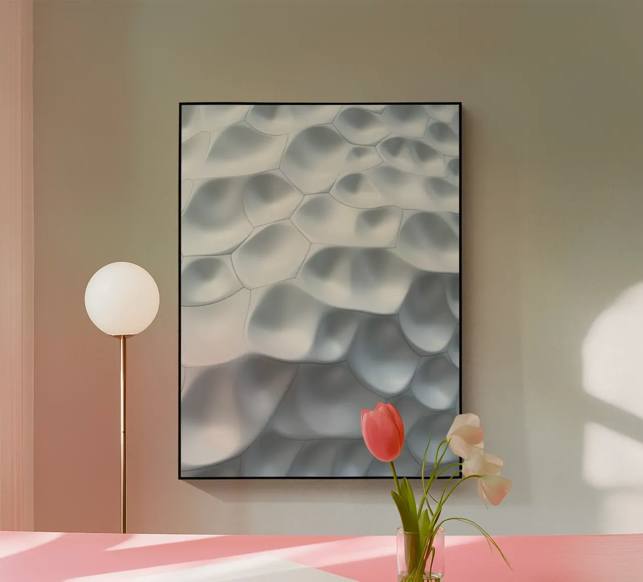 Ovali bianchi scintillanti: Una parete biomorfa astratta in 3D plexiglass da Artistic-shop