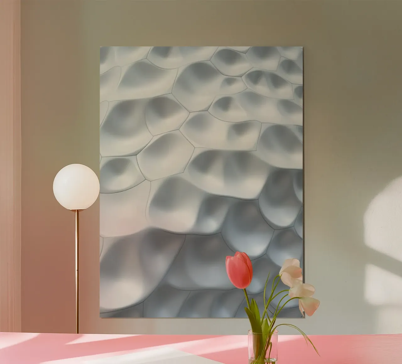 Schimmernde weiße Ovale: Eine abstrakte biomorphe 3D-Wand Hahnemühle von Artistic-shop